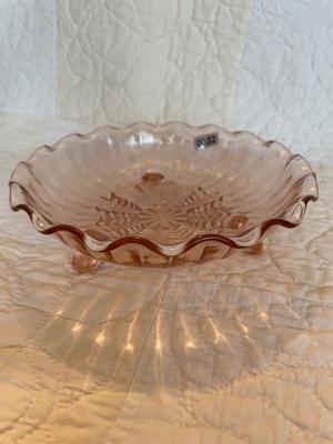 Vintage pink depression starburst footed bowl
