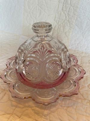 EAPG cranberry flashed star n bull’s eye butter dish