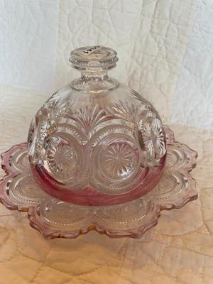 EAPG cranberry flashed star n bull’s eye butter dish