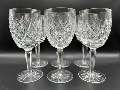 Six WATERFORD Crystal 7” Wine Glasses