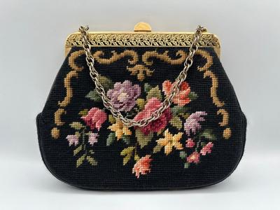 Vintage Floral Needlepoint Purse