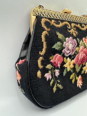 Vintage Floral Needlepoint Purse