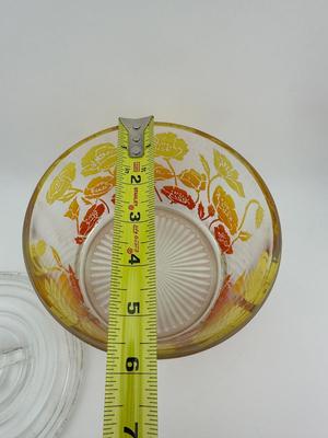 Vintage Glass Flowered Ice Bucket, Shades of Orange and Yellow, Heavy Glass, Barware, Decorative Ice Bowl. (See Details)