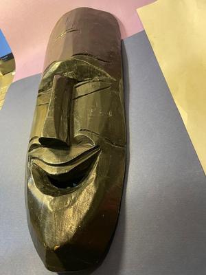 Vintage Early African Tribal Wooden Mask Wall Hanger Hand Carved 14" Long x 5" Wide as Pictured.