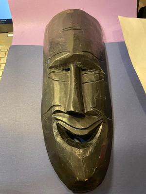 Vintage Early African Tribal Wooden Mask Wall Hanger Hand Carved 14" Long x 5" Wide as Pictured.
