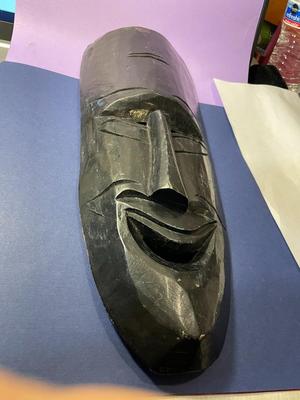 Vintage Early African Tribal Wooden Mask Wall Hanger Hand Carved 14" Long x 5" Wide as Pictured.