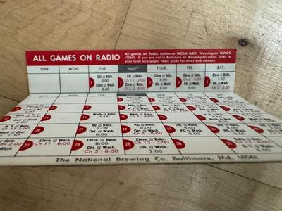 1956 MR. BOH’S Baltimore Oriole & Washington National Complete Baseball Schedule