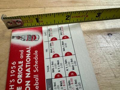 1956 MR. BOH’S Baltimore Oriole & Washington National Complete Baseball Schedule