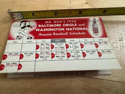 1956 MR. BOH’S Baltimore Oriole & Washington National Complete Baseball Schedule