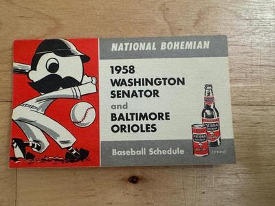1958 National Bohemian Washington Senator & Baltimore Orioles Baseball Schedule
