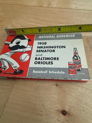 1958 National Bohemian Washington Senator & Baltimore Orioles Baseball Schedule