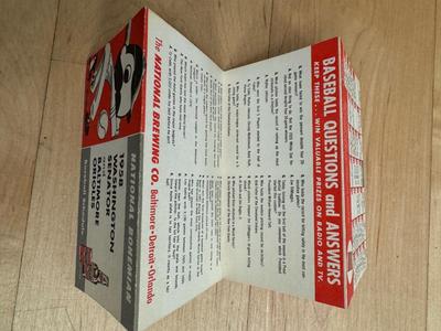 1958 National Bohemian Washington Senator & Baltimore Orioles Baseball Schedule