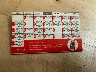1958 National Bohemian Washington Senator & Baltimore Orioles Baseball Schedule