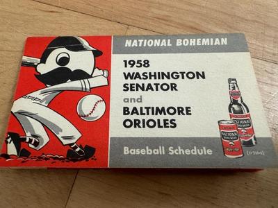 1958 National Bohemian Washington Senator & Baltimore Orioles Baseball Schedule