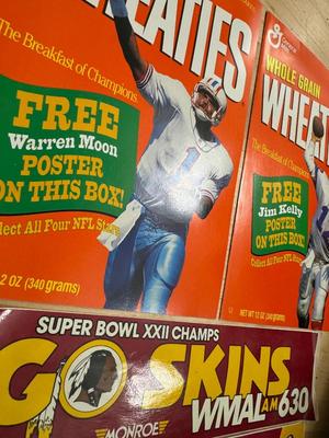 1988 Redskins Bumper Stickers & 1993 Wheaties Posters - Warren Moon / Jim Kelly