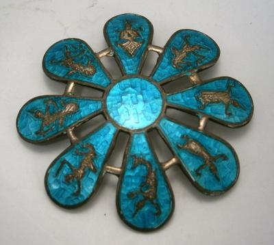 Vintage Enamel on Sterling Silver Pin Brooch