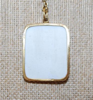 Vintage "Delft-Style" Blue & White PENDANT (1¼" x 1") on a Gold Tone Necklace Chain 22" L