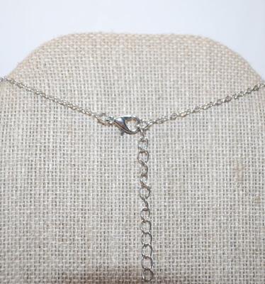 Unique Polymer Blue/Green Square Set in a Graphic Designed PENDANT (¾" Diameter) on a Silver Tone Necklace Chain 18" L