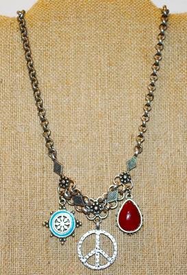 "LUCKY BRAND" Necklace with 3 Pendants on a Dark Silver Tone Chain 14" L