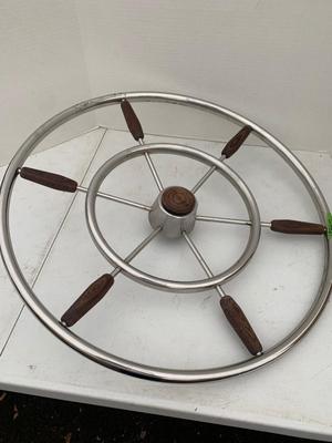 Authentic Retro Teak & Chrome Ships Wheel