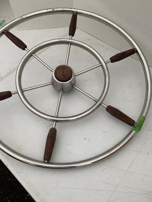 Authentic Retro Teak & Chrome Ships Wheel