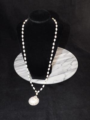 Stunning Mother of Pearl Necklace w/ Intricate Pendant 28”