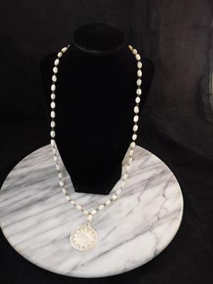 Stunning Mother of Pearl Necklace w/ Intricate Pendant 28”