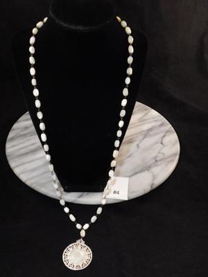 Stunning Mother of Pearl Necklace w/ Intricate Pendant 28”