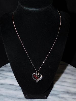925 Sterling Chain w/ 925 Tourmaline Heart Pendant 18”, 6.4g