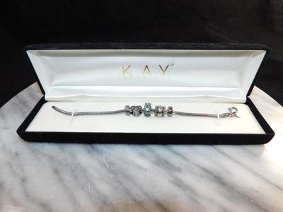 925 Sterling Charm Bracelet w/ Heart Charm, Others 7”, 3.2g