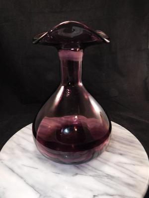 Vintage Hand-Blown Ruffled Amethyst Glass Vase 9”