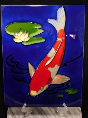 BENYANA Porcelain Koi Tile, Wall Art 14”x11”