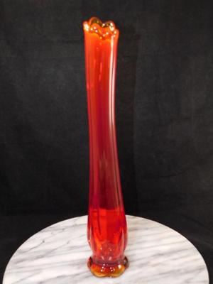 Vintage MCM L.E. Smith 13.5” Amberina Slung Glass Vase