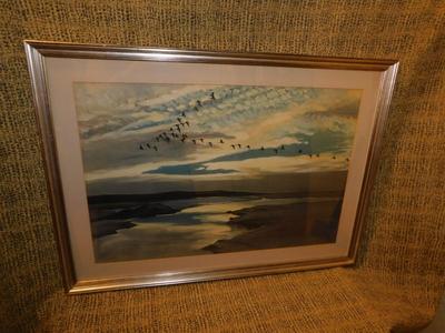 Framed & Matted Peter Scott Print Brent Geese Flighting 29”x21”