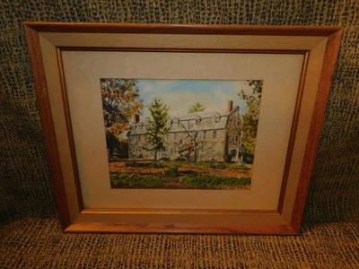 Framed & Matted Davis Cray Watercolor Print of Whitefield House – Nazareth, PA