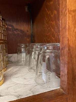 FOUR SMALL JUICE GLASSES, GOLD TONED GLASSES