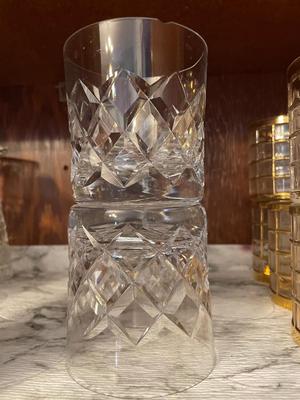 FOUR SMALL JUICE GLASSES, GOLD TONED GLASSES