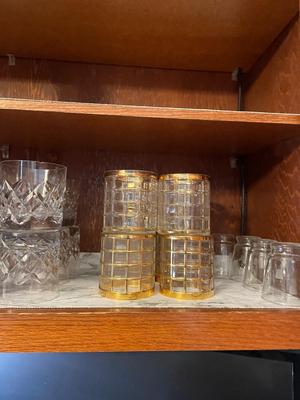 FOUR SMALL JUICE GLASSES, GOLD TONED GLASSES
