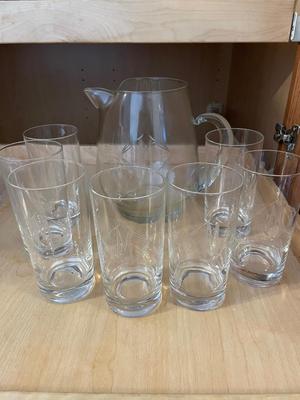ETCHED “M” ZARA GLASS PITCHER WITH MATCHING GLASSES