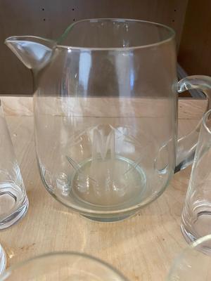ETCHED “M” ZARA GLASS PITCHER WITH MATCHING GLASSES