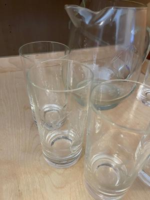 ETCHED “M” ZARA GLASS PITCHER WITH MATCHING GLASSES