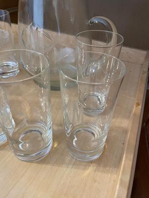 ETCHED “M” ZARA GLASS PITCHER WITH MATCHING GLASSES