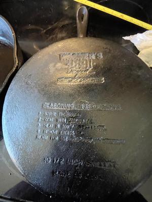 HUEY CHANG PIZZA STONE. TWO CAST IRON SKILLETS