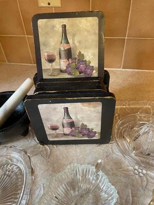 VARIETY OF SERVING PIECES, COASTERS AND TRAY