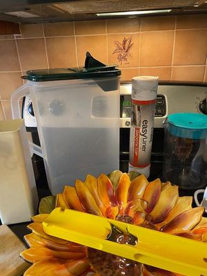 SUNFLOWER PLATTER, PITCHERS AND A VARIETY OF KITCHEN ITEMS