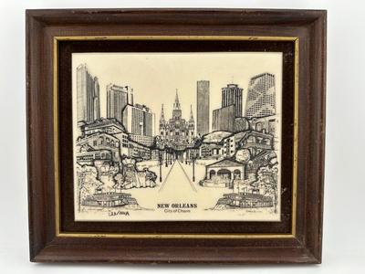 Engraved New Orleans Landmarks Signed and Numbered Original by Carol Blaess