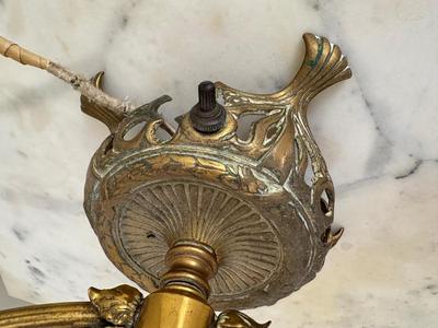 Vintage Gold Gilt French Brass Circle Porcelain Flowers Lamps (See Details)