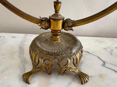 Vintage Gold Gilt French Brass Circle Porcelain Flowers Lamps (See Details)