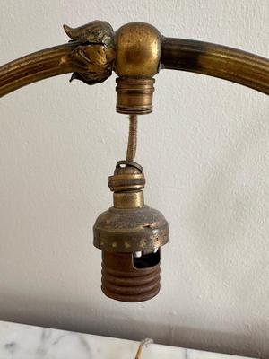 Vintage Gold Gilt French Brass Circle Porcelain Flowers Lamps (See Details)