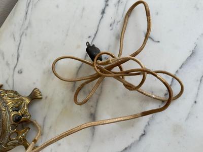 Vintage Gold Gilt French Brass Circle Porcelain Flowers Lamps (See Details)